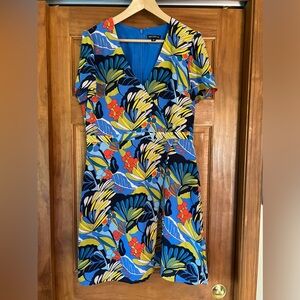 J Crew Mercantile floral A-line tropical floral dress- faux wrap- size 12